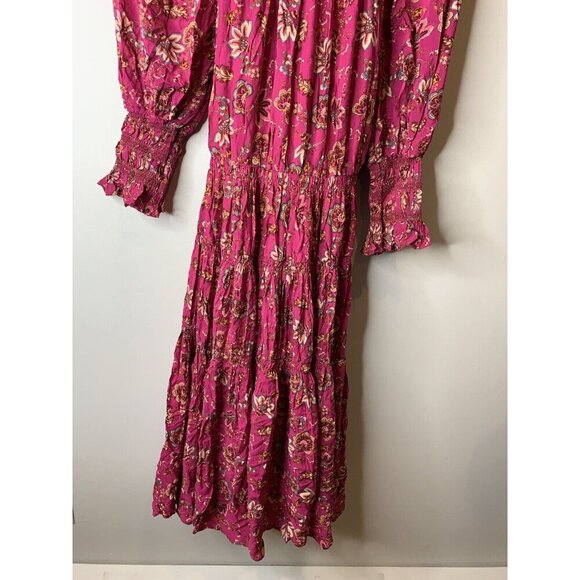 Free People Sweet Escape Smocked Shirred Maxi Dress Size S Boho Pink Floral NEW - Picture 5 of 9